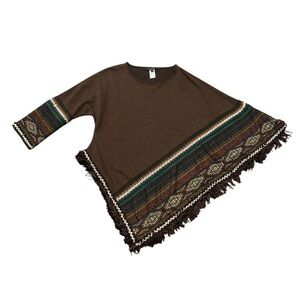 MULTIPLES fringe sweater poncho